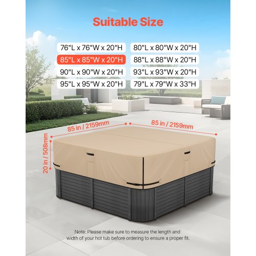 Outdoor Hot Tub Cover 85 x 85 x 20 Inch Weatherproof and Waterproof Hot Tub