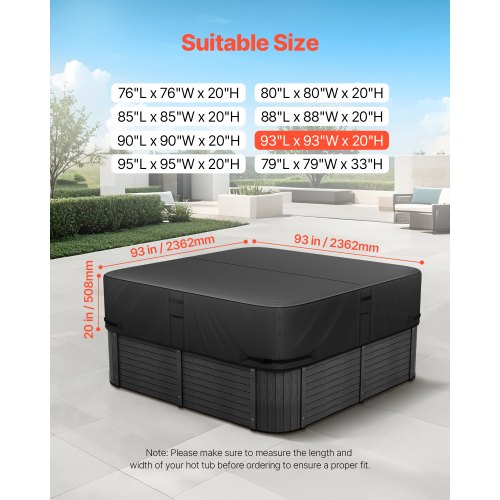 Outdoor Hot Tub Cover 93 x 93 x 20 Inch Weatherproof and Waterproof Hot Tub