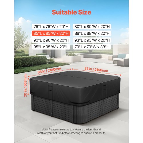Outdoor Hot Tub Cover 85 x 85 x 20 Inch Weatherproof and Waterproof Hot Tub
