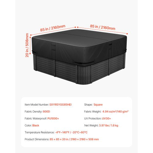 Outdoor Hot Tub Cover 85 x 85 x 20 Inch Weatherproof and Waterproof Hot Tub