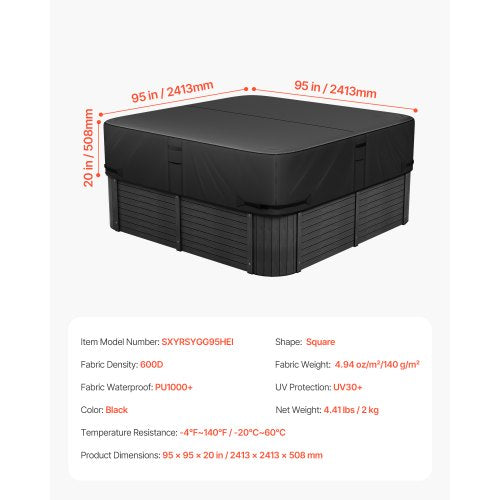Outdoor Hot Tub Cover 95 x 95 x 20 Inch Weatherproof and Waterproof Hot Tub