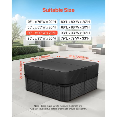 Outdoor Hot Tub Cover 90 x 90 x 20 Inch Weatherproof and Waterproof Hot Tub