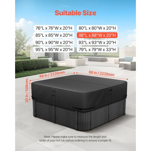 Outdoor Hot Tub Cover 88 x 88 x 20 Inch Weatherproof and Waterproof Hot Tub