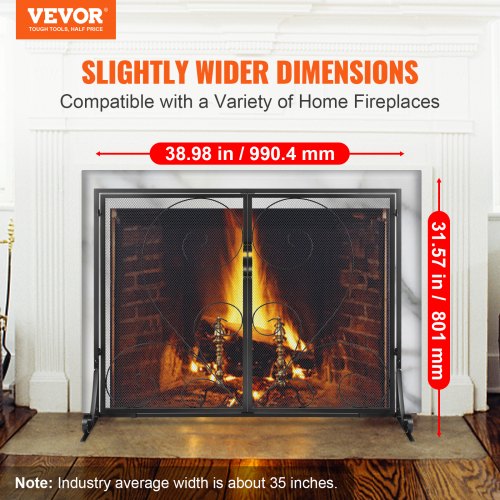Fireplace Screen 1 Panel with Door Sturdy Iron Mesh Fireplace Screen