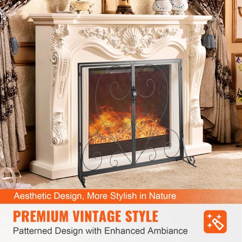 Fireplace Screen 1 Panel with Door Sturdy Iron Mesh Fireplace Screen