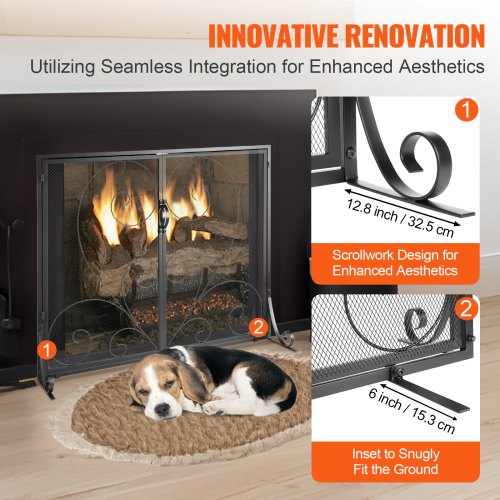 Fireplace Screen 1 Panel with Door Sturdy Iron Mesh Fireplace Screen