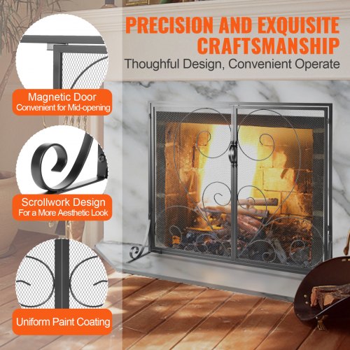 Fireplace Screen 1 Panel with Door Sturdy Iron Mesh Fireplace Screen