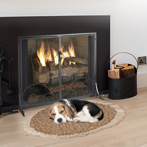 Fireplace Screen 1 Panel with Door Sturdy Iron Mesh Fireplace Screen