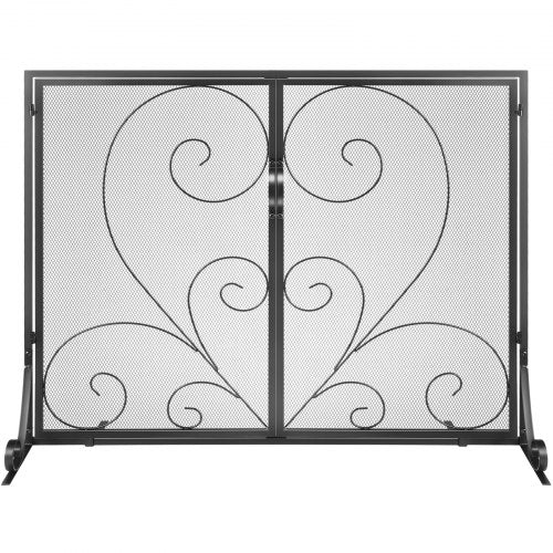 Fireplace Screen 1 Panel with Door Sturdy Iron Mesh Fireplace Screen