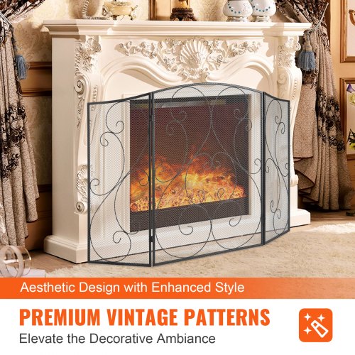 Fireplace Screen 3 Panel Sturdy Iron Mesh Fireplace Screen 48L