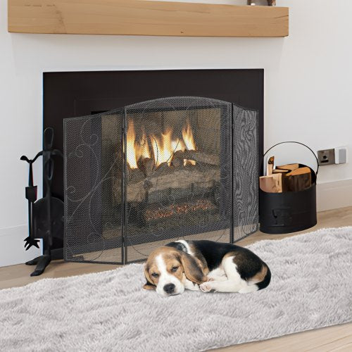 Fireplace Screen 3 Panel Sturdy Iron Mesh Fireplace Screen 48L