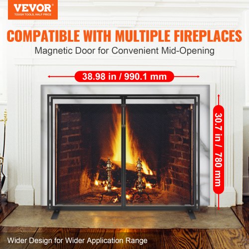 Fireplace Screen 1 Panel with Door Sturdy Iron Mesh Fireplace Screen