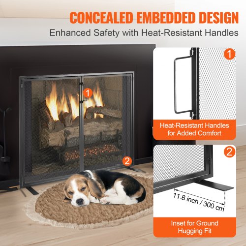 Fireplace Screen 1 Panel with Door Sturdy Iron Mesh Fireplace Screen