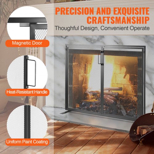 Fireplace Screen 1 Panel with Door Sturdy Iron Mesh Fireplace Screen