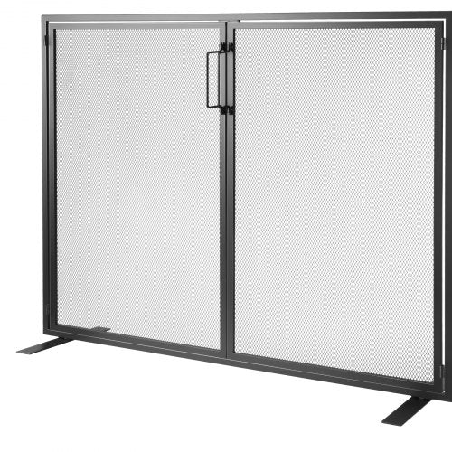 Fireplace Screen 1 Panel with Door Sturdy Iron Mesh Fireplace Screen