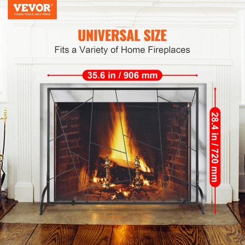 Fireplace Screen Single Panel Sturdy Iron Mesh Fireplace Screen 356L