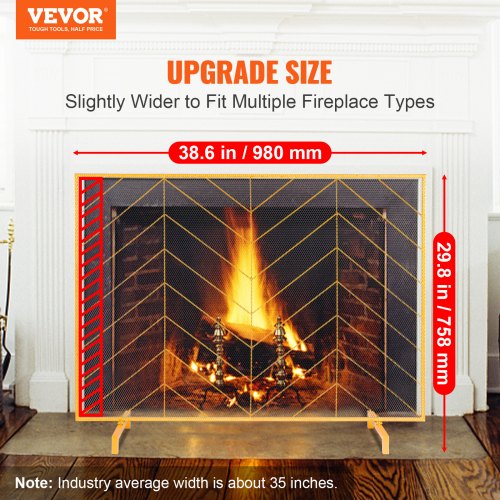 Fireplace Screen Single Panel Sturdy Iron Mesh Fireplace Screen 386L