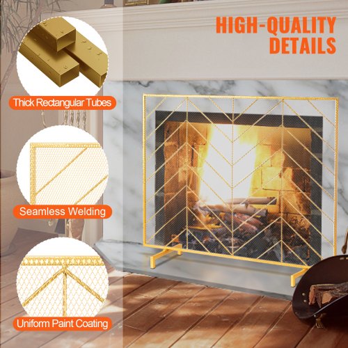 Fireplace Screen Single Panel Sturdy Iron Mesh Fireplace Screen 386L