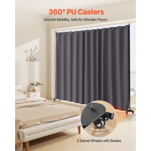 Room Divider Portable Panel Room Divider with Wheels Curtain Divider Stand
