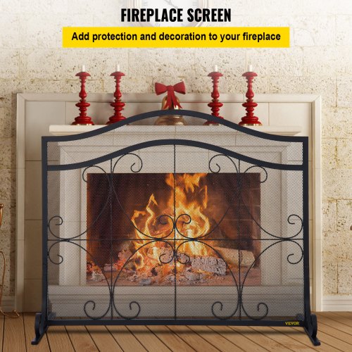 Fireplace Screen 38 x 265 InchHeavy Duty Iron Freestanding Spark Guard