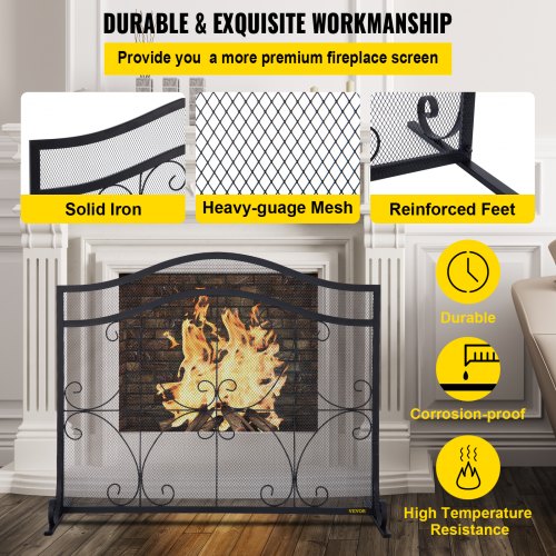 Fireplace Screen 38 x 265 InchHeavy Duty Iron Freestanding Spark Guard