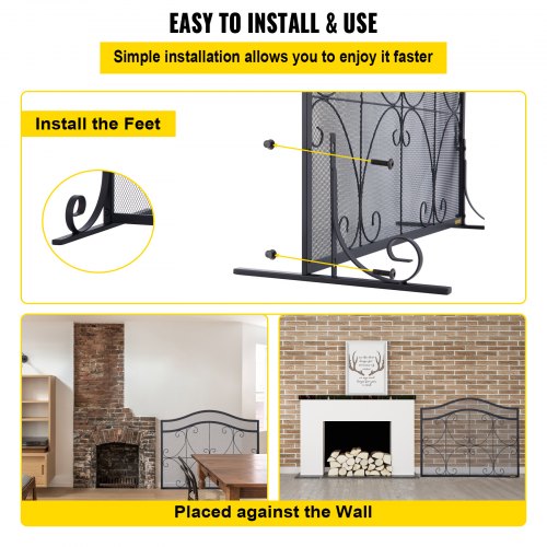 Fireplace Screen 38 x 265 InchHeavy Duty Iron Freestanding Spark Guard