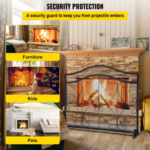 Fireplace Screen 38 x 265 InchHeavy Duty Iron Freestanding Spark Guard