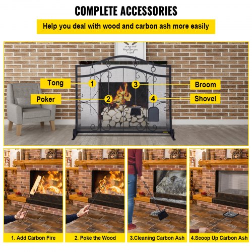 Fireplace Screen 38 x 265 InchHeavy Duty Iron Freestanding Spark Guard