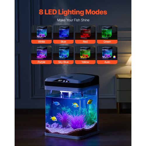Fish Tank Aquarium 2 Gallon LED Square UltraClear Glass Tank Temperature