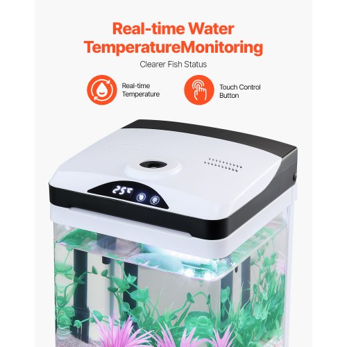 Fish Tank Aquarium 2 Gallon LED Square UltraClear Glass Tank Temperature