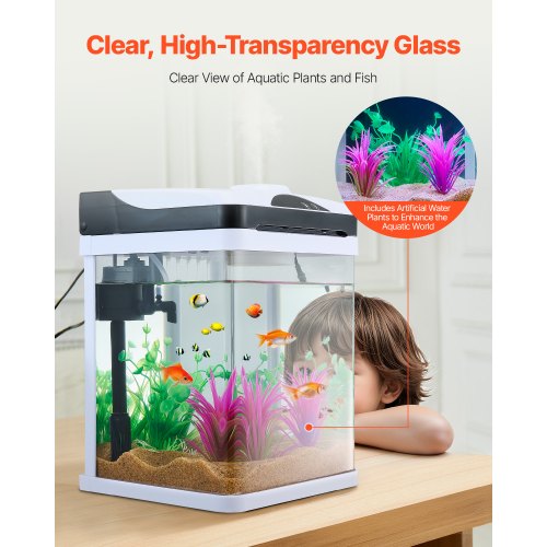Fish Tank Aquarium 2 Gallon LED Square UltraClear Glass Tank Temperature