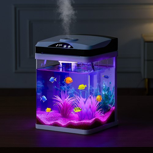 Fish Tank Aquarium 2 Gallon LED Square UltraClear Glass Tank Temperature