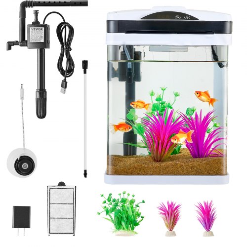 Fish Tank Aquarium 2 Gallon LED Square UltraClear Glass Tank Temperature