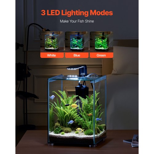 Fish Tank Aquarium 5 Gallon Square UltraClear Glass Starter Smart Tank