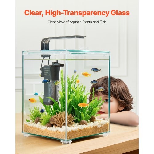 Fish Tank Aquarium 5 Gallon Square UltraClear Glass Starter Smart Tank