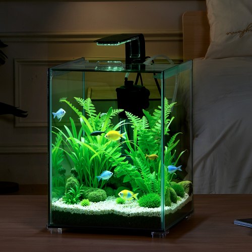 Fish Tank Aquarium 5 Gallon Square UltraClear Glass Starter Smart Tank