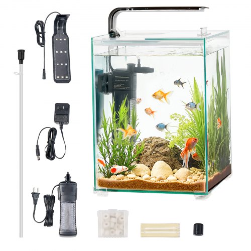 Fish Tank Aquarium 5 Gallon Square UltraClear Glass Starter Smart Tank