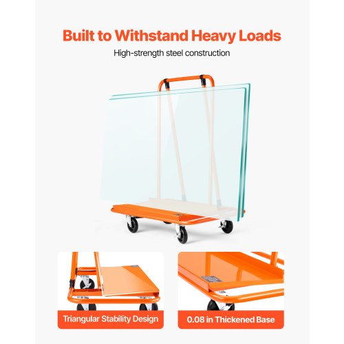 Drywall Cart Dolly 1800 lbs Load Capacity Steel Panel Dolly with 4 Swivel
