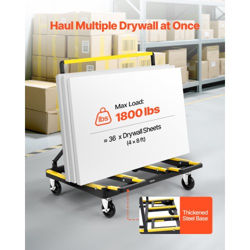 Drywall Cart Dolly 1800 lbs Load Capacity Steel Panel Dolly with 4 Swivel