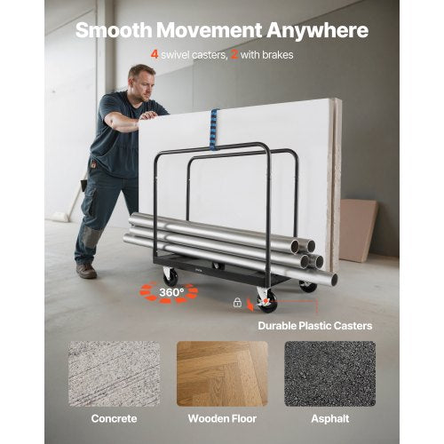 Drywall Cart Dolly 1800 lbs Load Capacity Steel Panel Truck Cart with 5