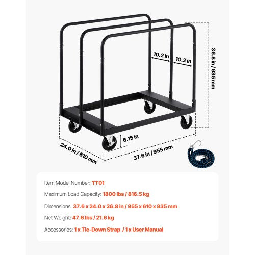 Drywall Cart Dolly 1800 lbs Load Capacity Steel Panel Truck Cart with 5