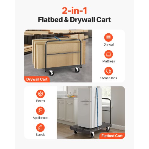Drywall Cart Dolly 1800 lbs Load Capacity 2in1 Steel Panel Truck Cart