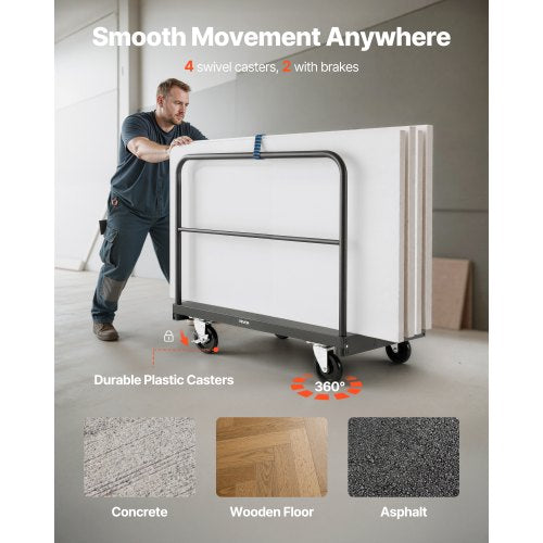 Drywall Cart Dolly 1800 lbs Load Capacity 2in1 Steel Panel Truck Cart
