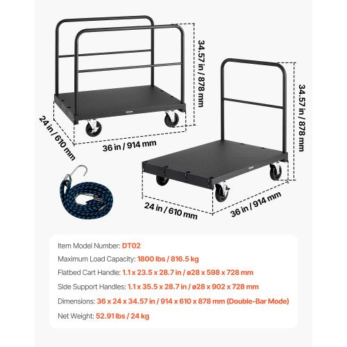 Drywall Cart Dolly 1800 lbs Load Capacity 2in1 Steel Panel Truck Cart