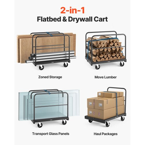 Drywall Cart Dolly 1800 lbs Load Capacity 2in1 Steel Panel Truck Cart