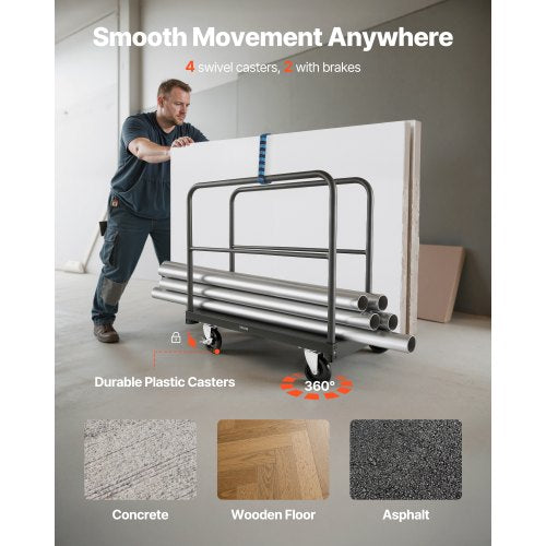 Drywall Cart Dolly 1800 lbs Load Capacity 2in1 Steel Panel Truck Cart