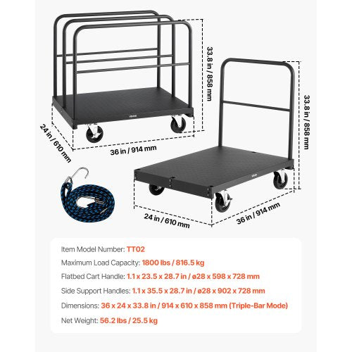 Drywall Cart Dolly 1800 lbs Load Capacity 2in1 Steel Panel Truck Cart