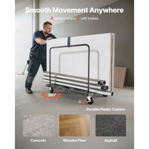 Drywall Cart Dolly 1800 lbs Load Capacity Steel Panel Truck Cart with 5