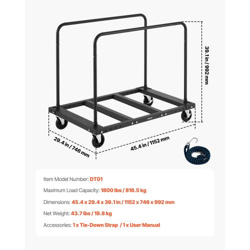 Drywall Cart Dolly 1800 lbs Load Capacity Steel Panel Truck Cart with 5