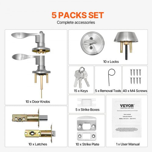Entry Door Locksets with Deadbolt 5 Pack Satin Nickel Entry Lever and Single